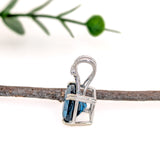 London Blue Topaz Pendant w Natural Diamond Accents in 14K Gold, Cushion Shaped 12mm