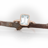 Lorelai Solid 14k Gold Aquamarine Ring with Natural Diamonds Accents, 9x7mm