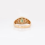 Meghna Demantoid Ring with Natural Diamond Accents: 14k Solid Gold, Emerald cut 6x4mm