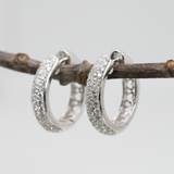 Diamond Huggie Hoop Earrings in 14K White Gold | Diamond Accents | Round Cut | April Birthstone