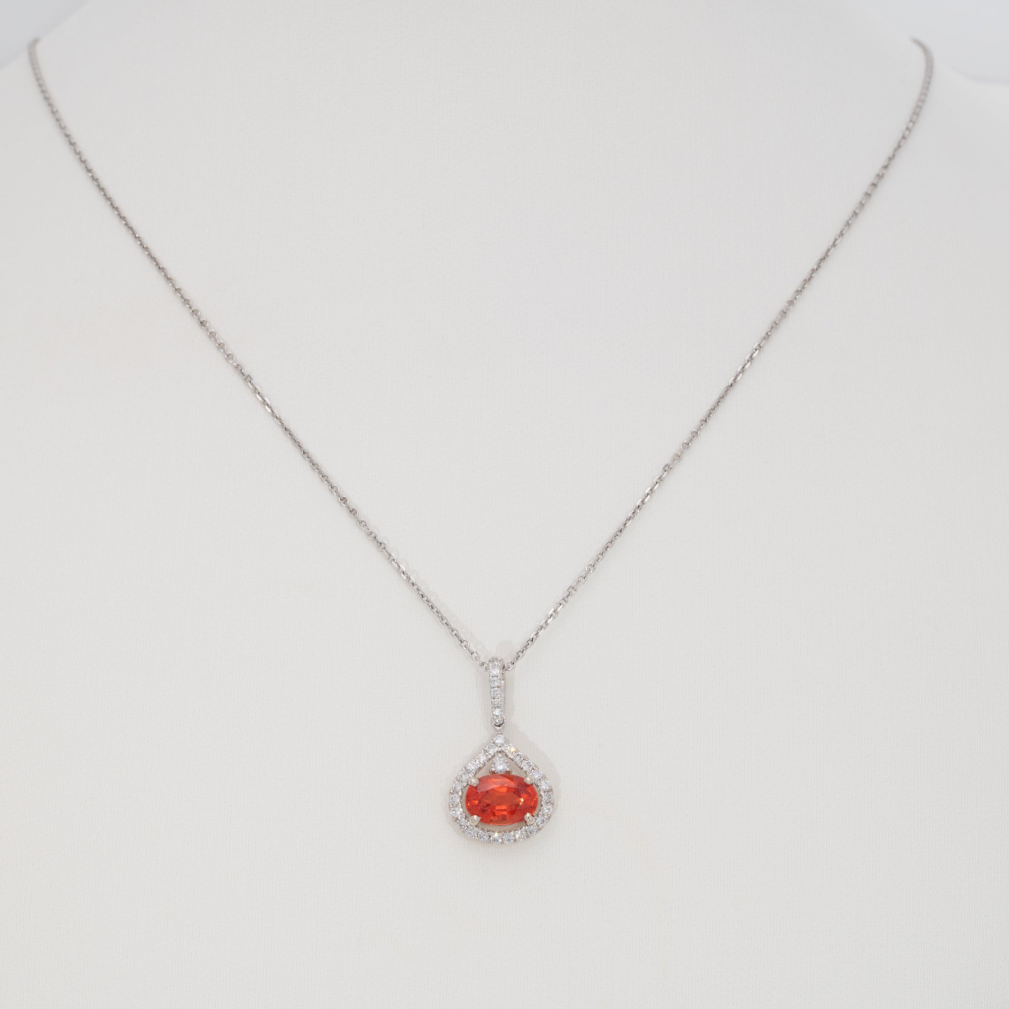 14K white gold padparadscha sapphire pendant