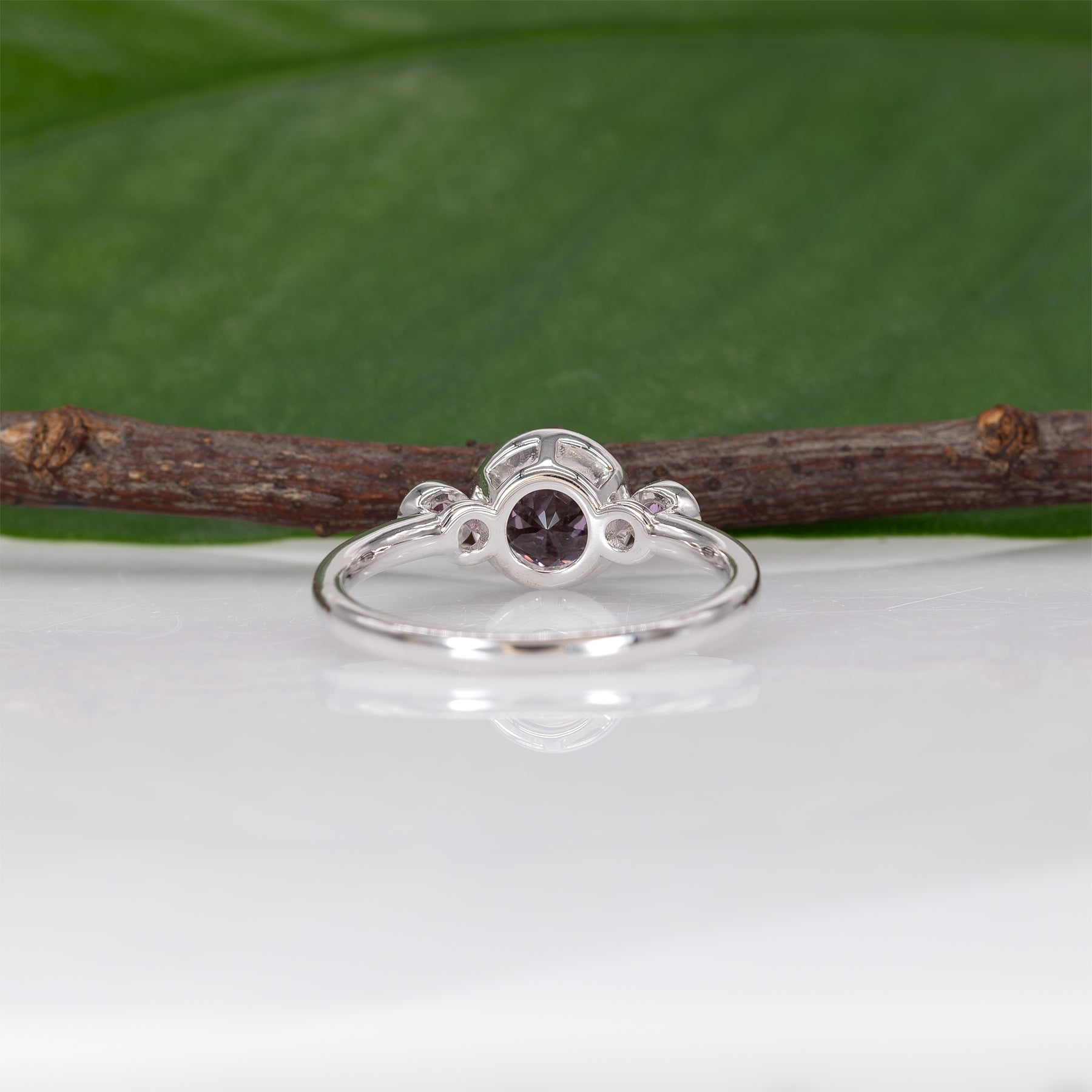 14K white gold purple spinel ring with purple sapphire accents
