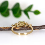 East West Opal Ring w Earth Mined Diamonds in Solid 14k Yellow Gold | Oval 8x6mm | October Birthstone
