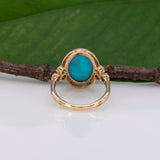 14K yellow gold turquoise cabochon ring with diamond accents