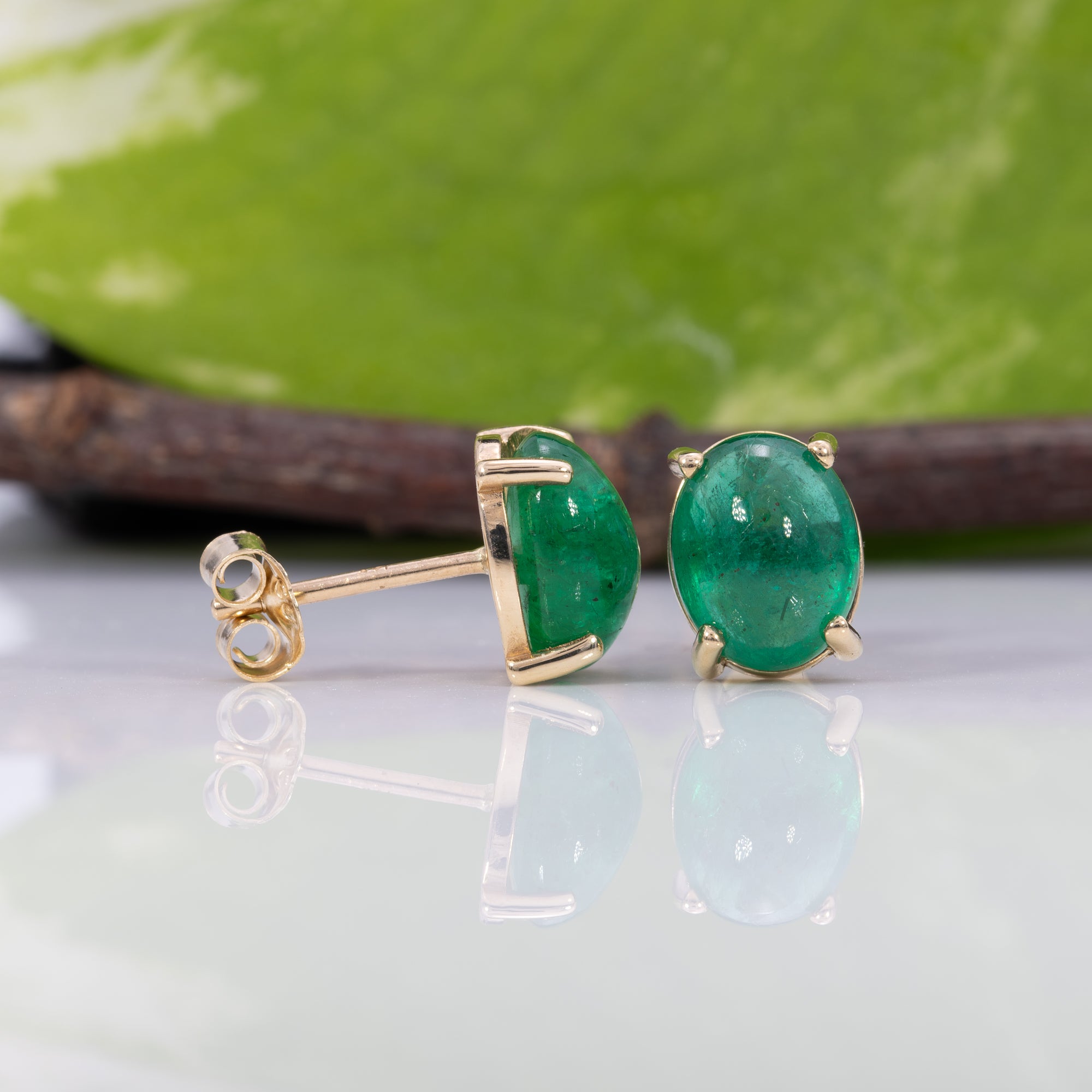 14K yellow gold zambian emerald earrings