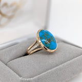 6.3ct Sonoran Turquoise Ring w Earth Mined Diamonds in Solid 14K Gold Oval 16x12