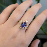 Ishira 14k Solid Gold Tanzanite Ring with Natural Diamonds Accents | Oval 9x7mm