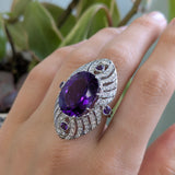 Statement 14K White Gold Amethyst Diamond Ring