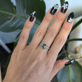 14K white gold indicolite tourmaline ring with pink sapphire accents