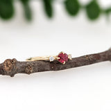 Dainty Red Spinel Ring w Earth Mined Diamonds in Solid 14K Yellow Gold OV 5x4mm