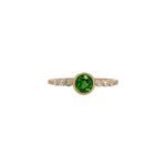 14K yellow gold tsavorite garnet round ring with diamond accents