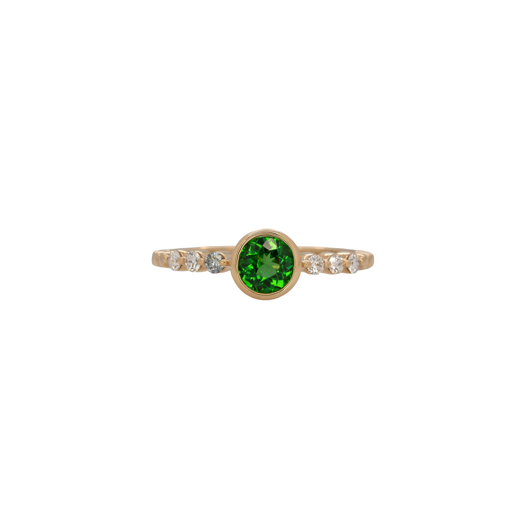 14K yellow gold tsavorite garnet round ring with diamond accents