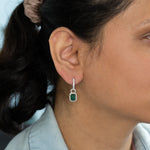 14K white gold Zambian emerald earrings with diamond halos