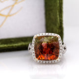 Noelle 14K White and Yellow Gold Bi-Color Tourmaline Diamond Ring | Cushion 13mm