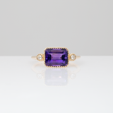 2.1Ct Zambian Amethyst Ring with Natural Diamonds Accents: Solid 14K Gold, 9x7mm
