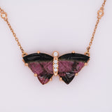 10.5Ct Butterfly-Shaped Tourmaline Necklace with Diamond Accents & Attached Chain: Solid 14K Gold