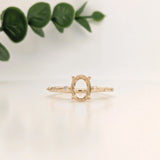 Classic Solitaire Ring Setting with Minimalist Trio Diamond Accented Shank 14K Gold | Oval