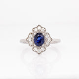 Sorrel Solid 14k White Gold Ceylon Sapphire Ring with Natural Diamonds Accents | 7x5mm