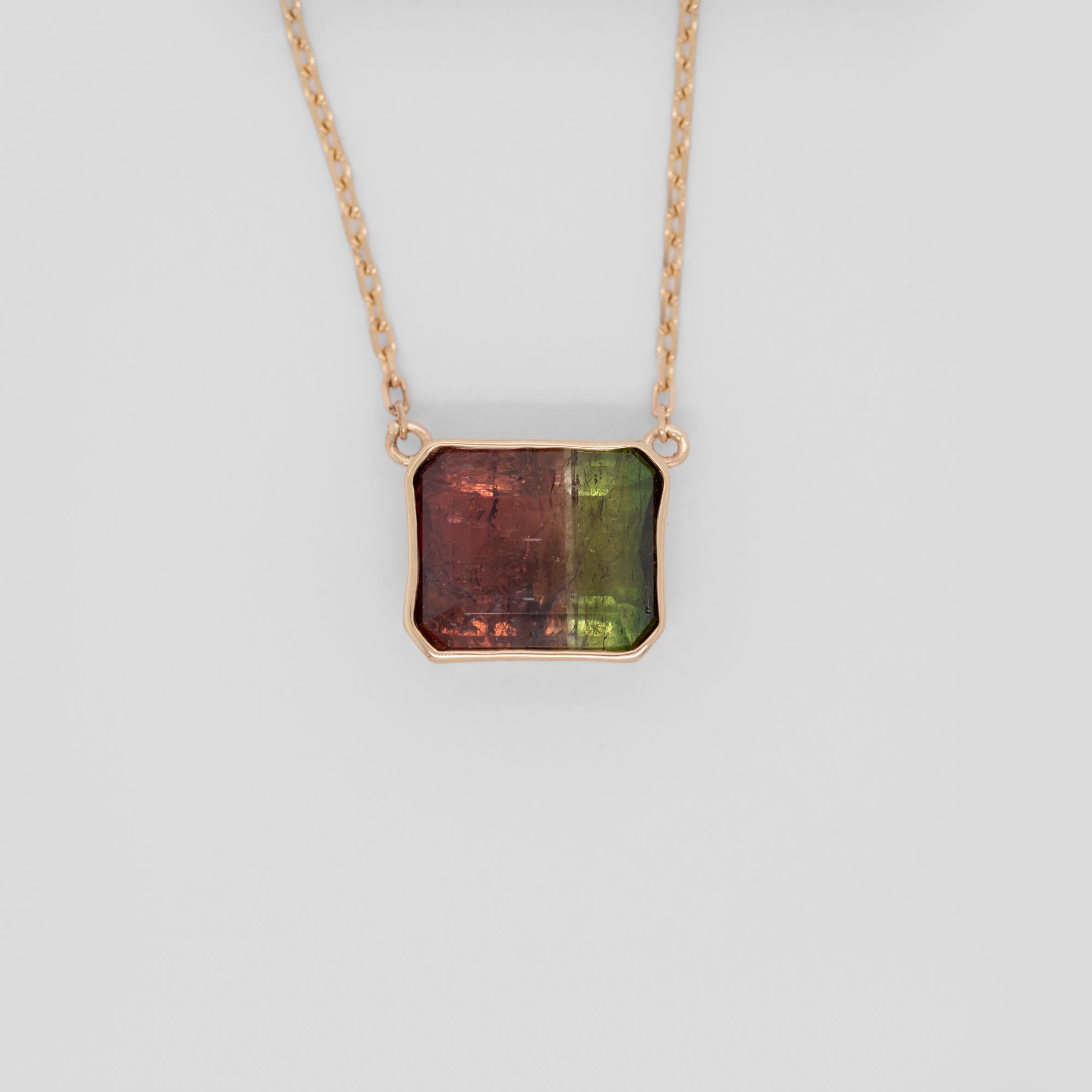 14K yellow gold bi-color tourmaline necklace