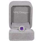 14K white gold GIA purple sapphire ring with diamonds