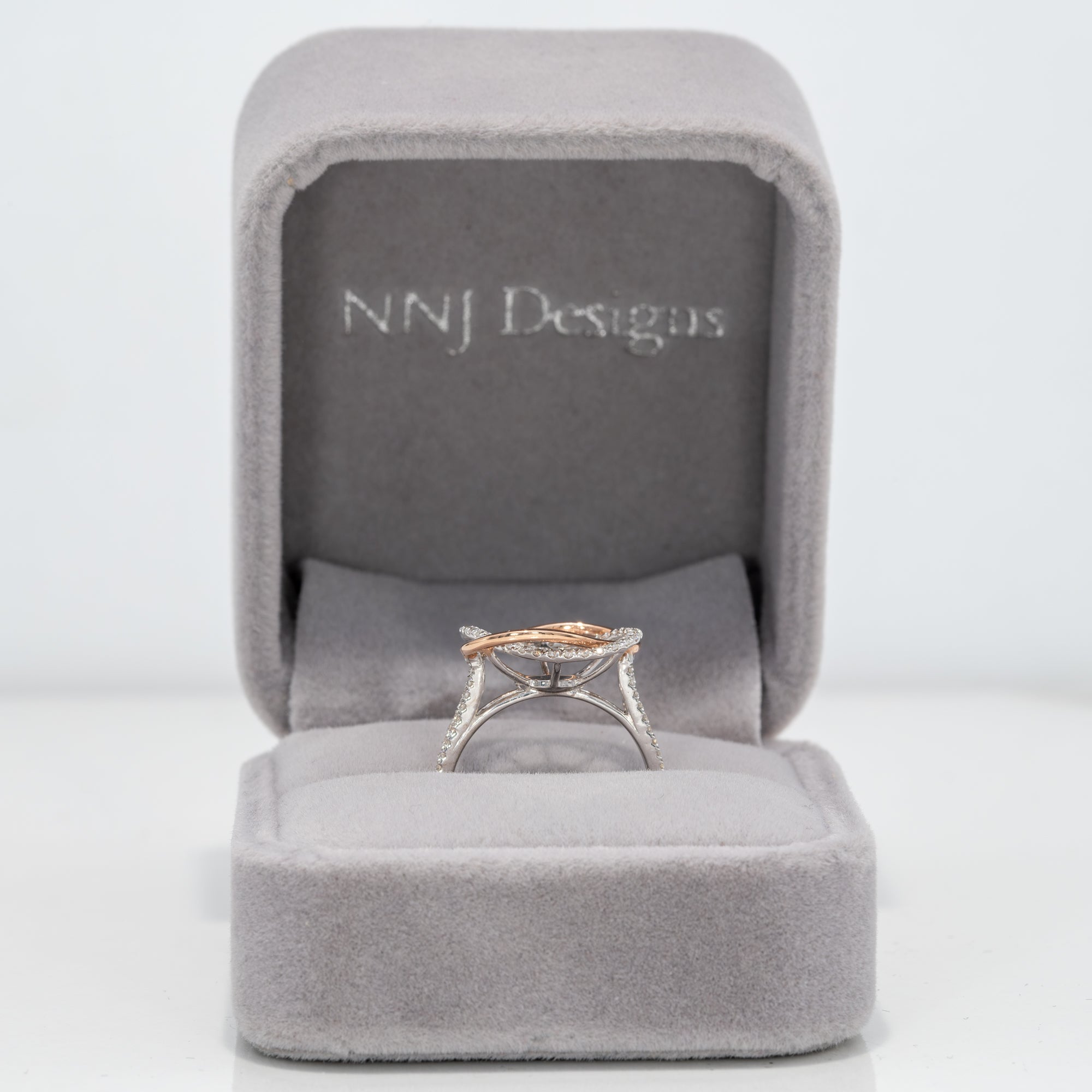 14K white & rose gold diamond semi-mount ring