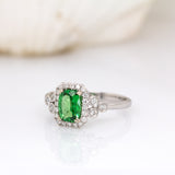Mihika 14K White Gold Tsavorite Garnet and Diamond Ring | EM 7x5mm
