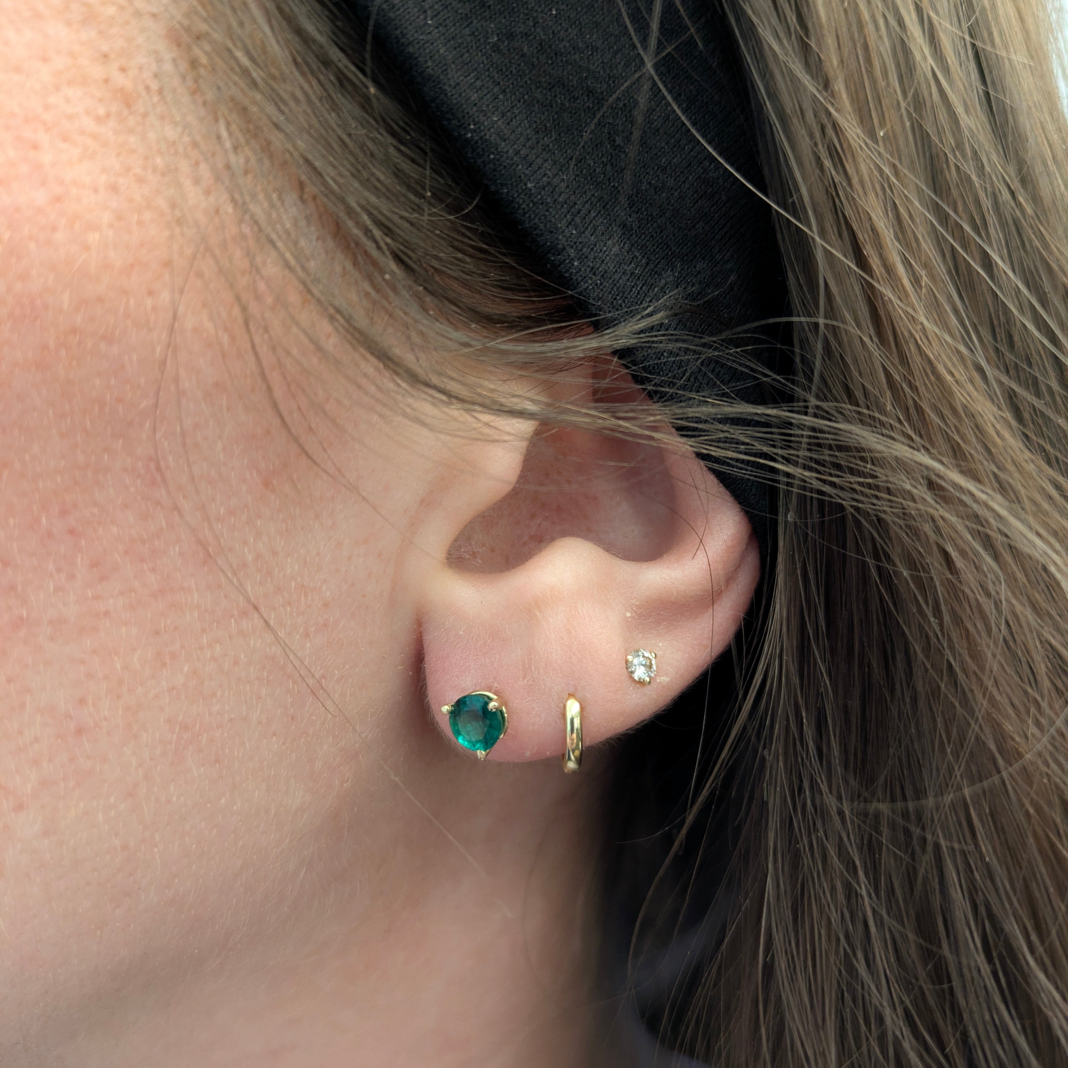 5mm Martini Round Zambian Emerald  Solitaire Stud Earrings in 14K Yellow Gold