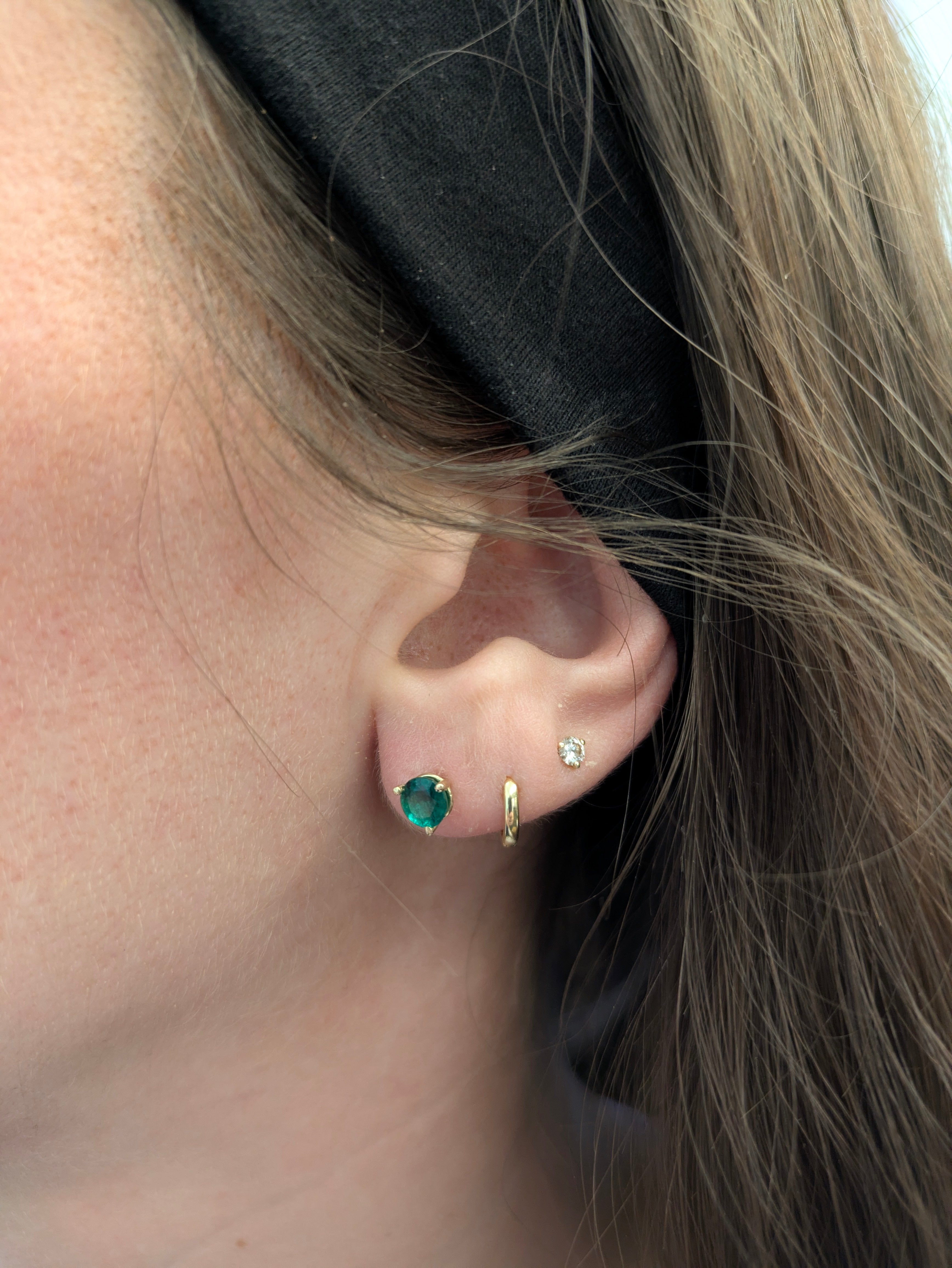 5mm Martini Round Zambian Emerald  Solitaire Stud Earrings in 14K Yellow Gold