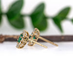 Zambian Emerald Stud Earrings in 14K White Gold | Diamond Halo | Oval Cut | 5x4mm | May Birthstone