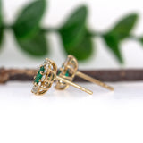 Zambian Emerald Stud Earrings in 14K White Gold | Diamond Halo | Oval Cut | 5x4mm | May Birthstone