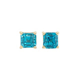 Erin 14K Solid Gold Cambodian Blue Zircon Solitaire Studs | Asscher Cut 6mm