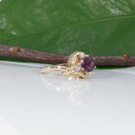 14K yellow gold purple garnet estate ring