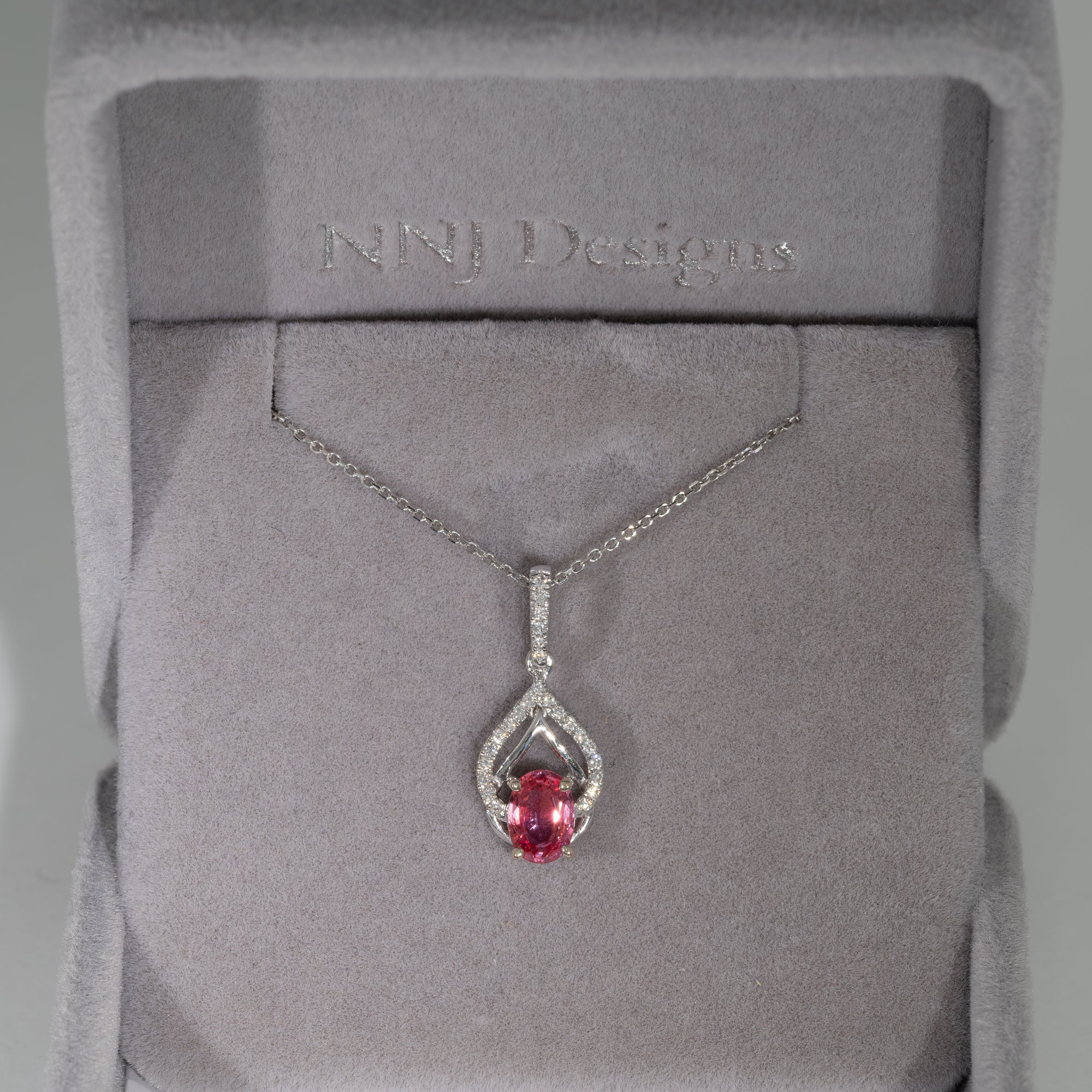 14K white gold padparadscha sapphire pendant