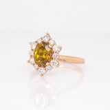 Vaila 14k Solid Gold Sphene Ring with Natural Diamond Accents | 8x6mm