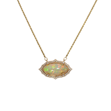 11.2 Ct Natural Opal Necklace with Diamond Accents – Solid 14K Gold Opal Pendant Necklace with Attached Chain