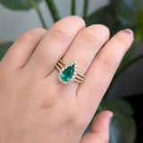 18K Yellow Gold GIA Certified Colombian Emerald Diamond Ring | Pear Shape 10.5x5.5mm
