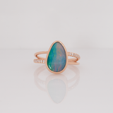 Maria Solid 14k Gold Boulder Opal Ring with Natural Diamond Accents, 13.4x3.6mm