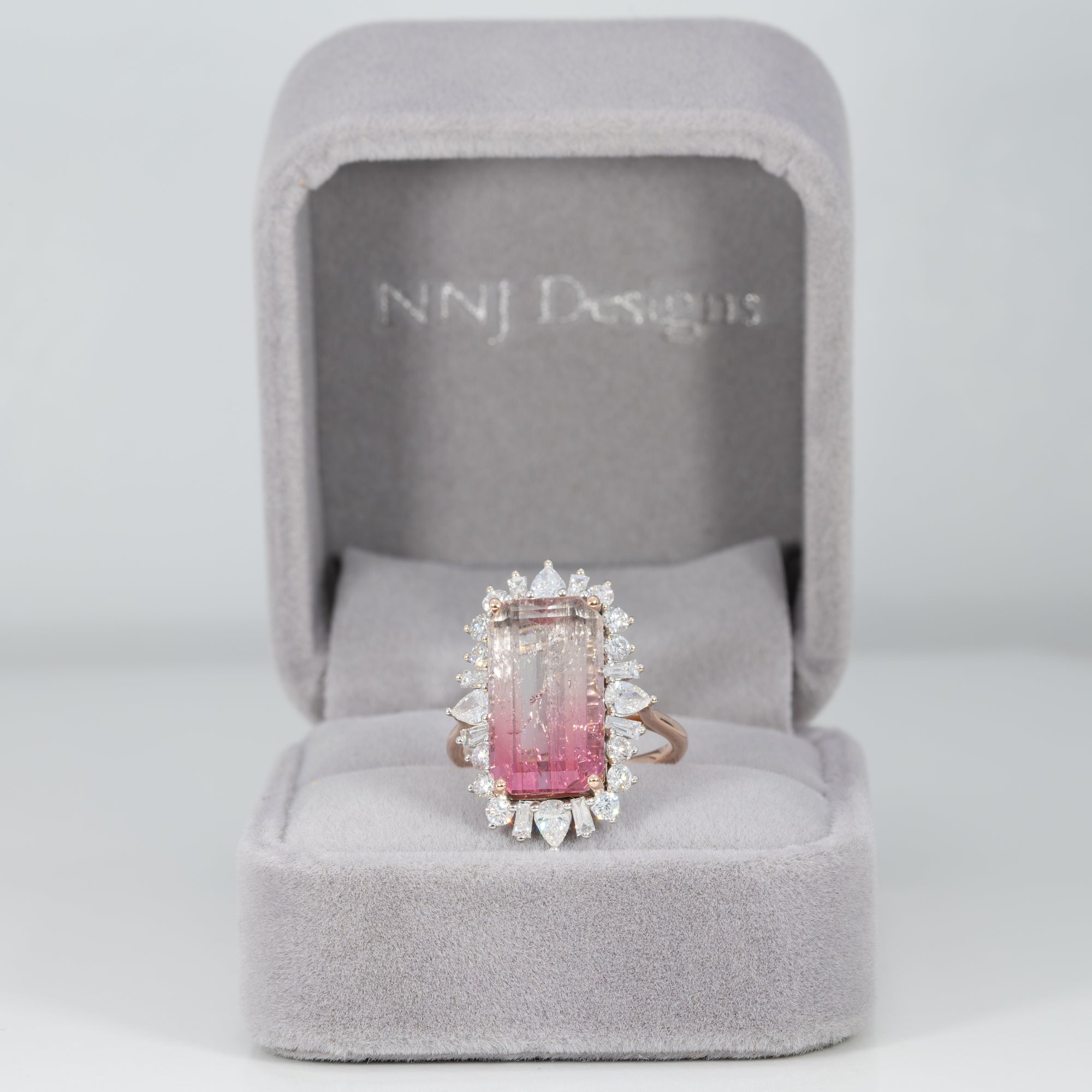 14K white & rose gold bi-color tourmaline ring with diamond accents