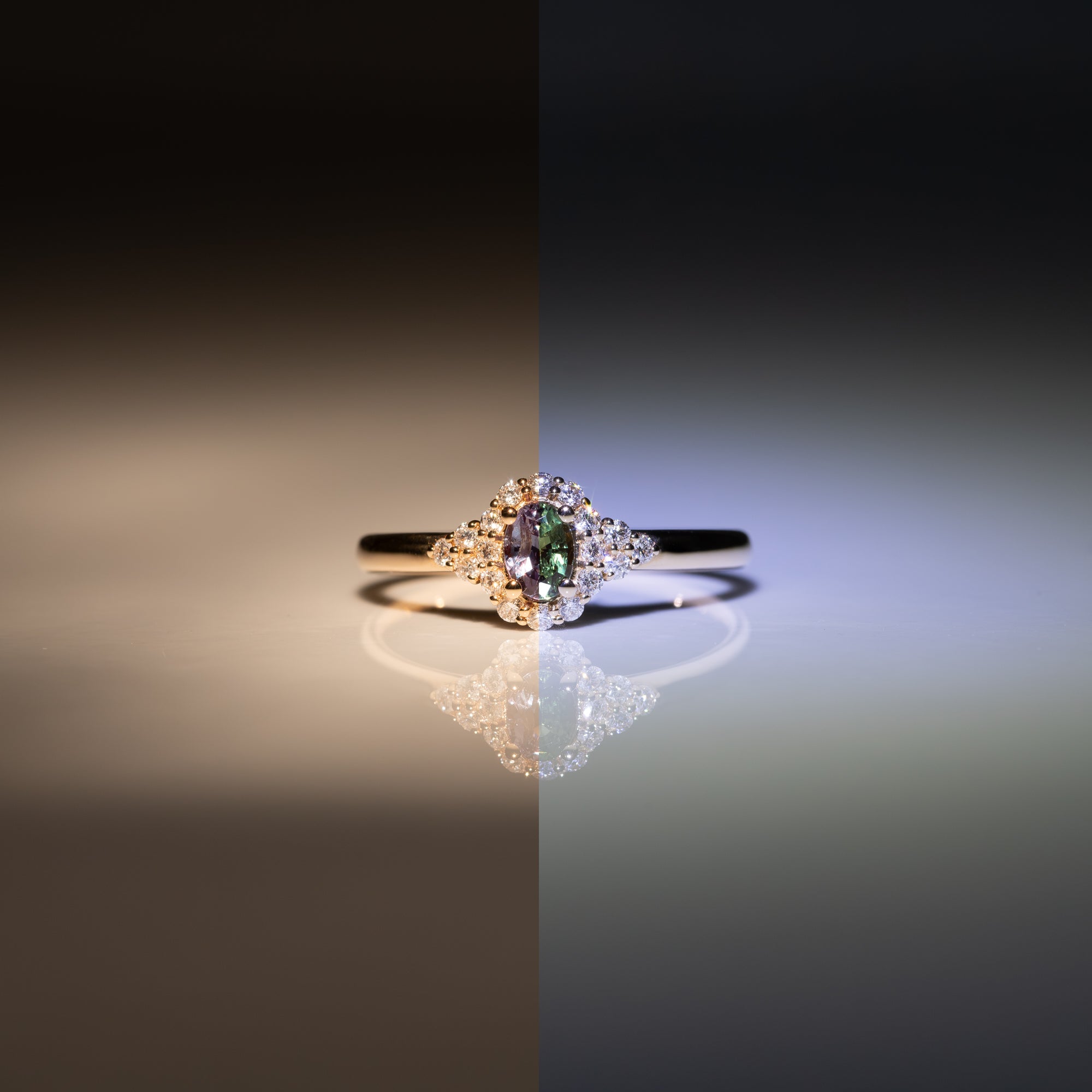 14K yellow gold alexandrite ring