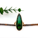 Meri 14K Yellow Gold 17.65cts Chrome Tourmaline Diamond Ring | Pear Shape 34x12mm