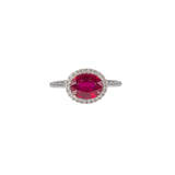 14K white gold Madagascar ruby ring with diamond accents