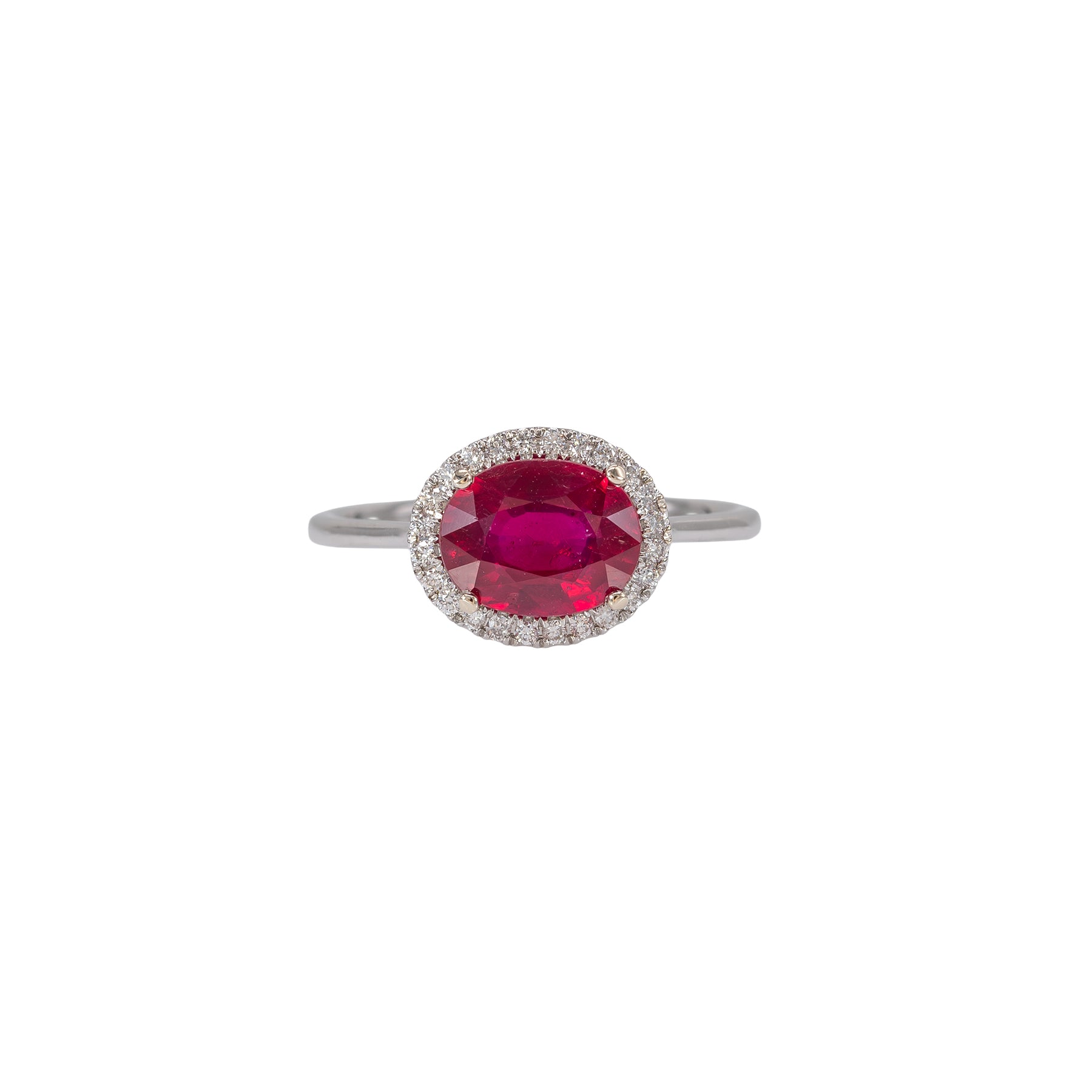 14K white gold Madagascar ruby ring with diamond accents