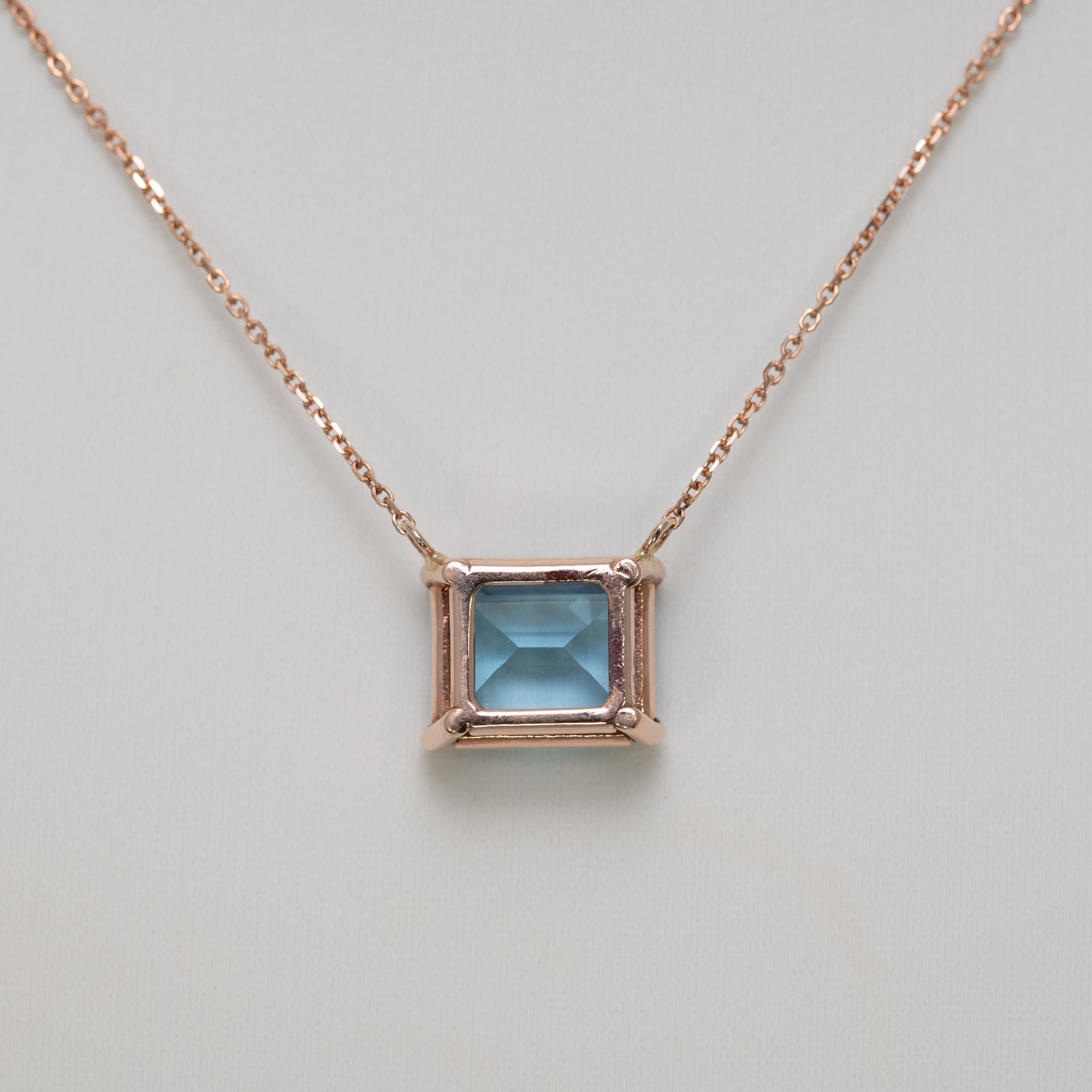 14K Rose Gold Swiss Blue Topaz Necklace