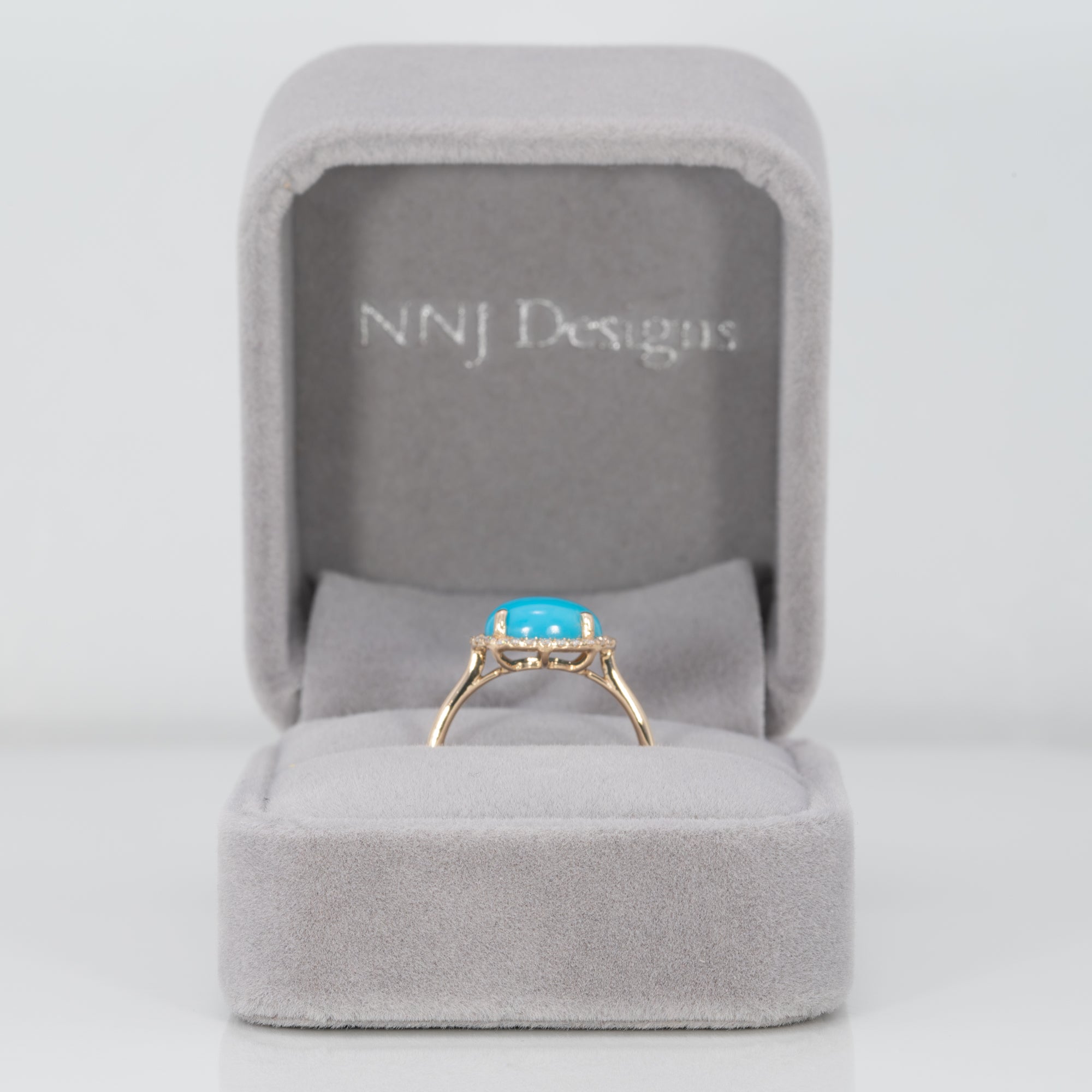 14K yellow gold sleeping beauty turquoise ring with diamond accents