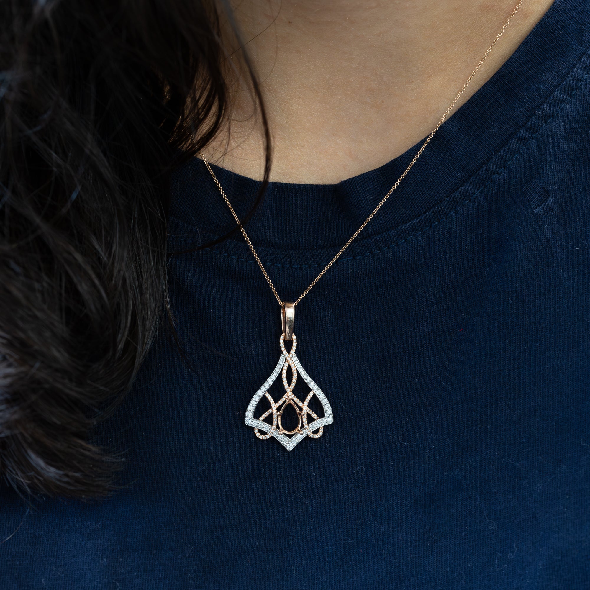 14K white & rose gold diamond semi-mount pendant