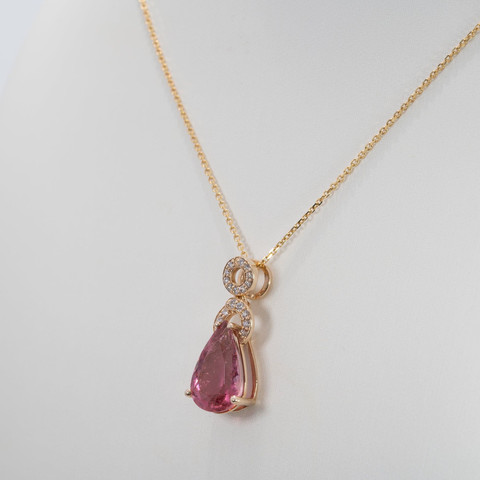 14K yellow gold pink tourmaline pendant