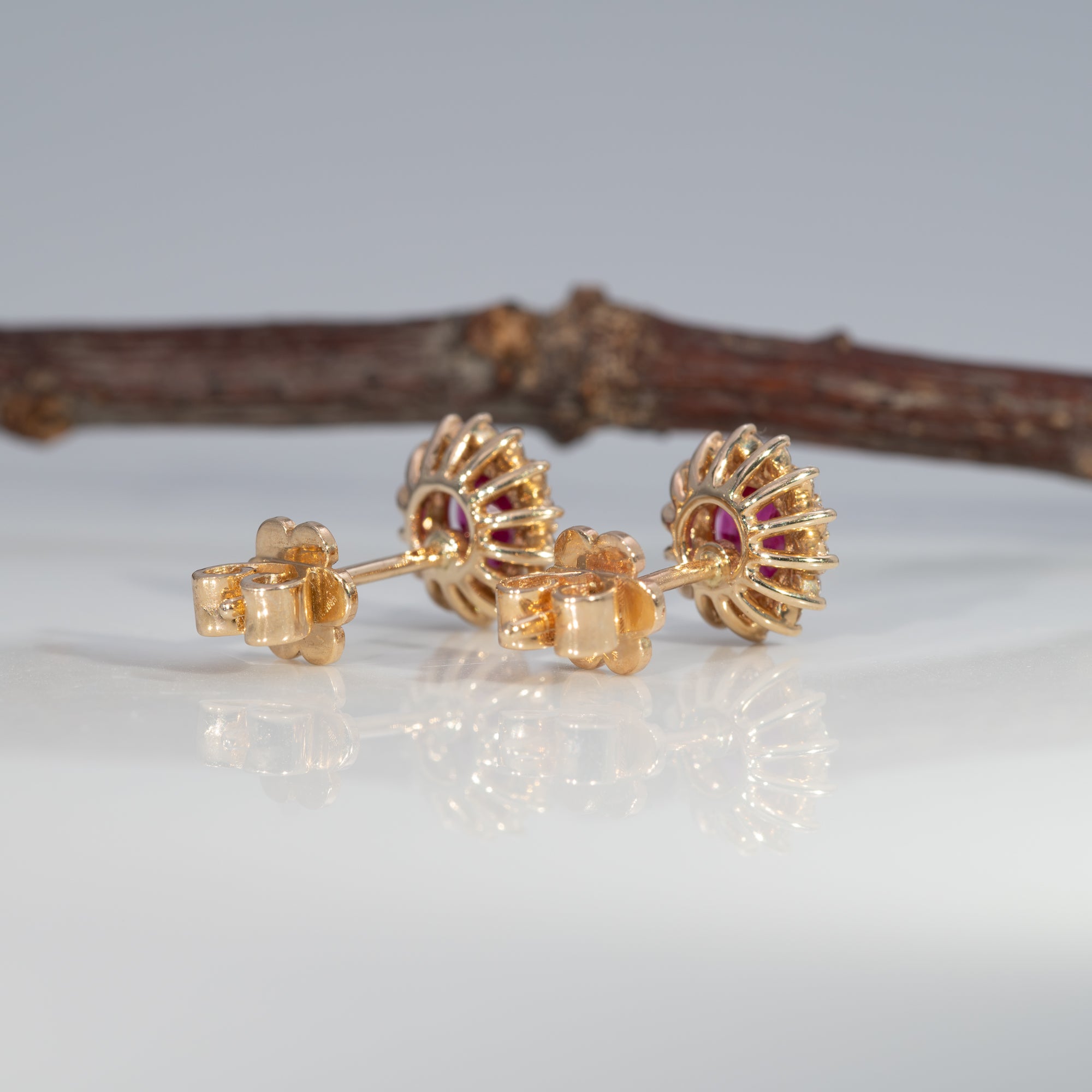 14K yellow gold burma ruby earrings