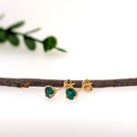 5mm Martini Round Zambian Emerald  Solitaire Stud Earrings in 14K Yellow Gold