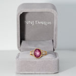 14K yellow gold star ruby cabochon ring with diamond accents