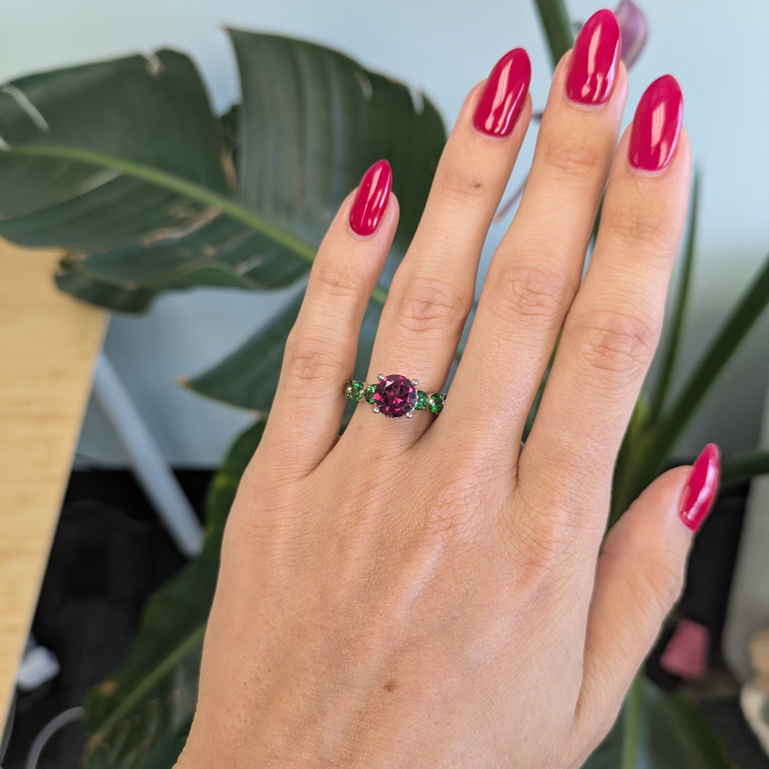14K white gold purple garnet ring